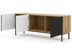 Miniaturka 10 - Szafka RTV z dębowym wnętrzem i czarnymi frontami, metalowe czarne nogi, styl industrialny