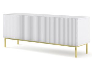 Miniaturka 1 - Szafka RTV z białymi frezowanymi frontami, złote nogi, styl glamour