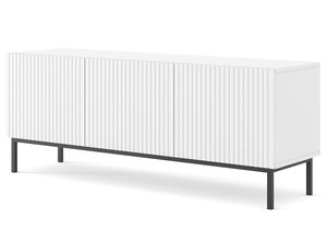 Miniaturka 3 - Biała komoda z frezowanymi frontami i czarnymi metalowymi nogami, styl minimalistyczny