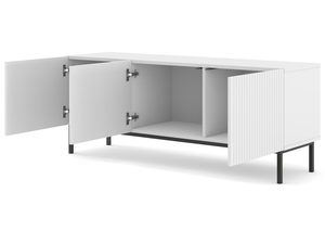 Miniaturka 4 - Biała komoda z ryflowanymi frontami i metalowymi czarnymi nogami, styl nowoczesny