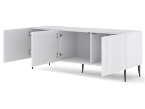 Miniaturka 4 - Szafka RTV w kolorze białym z otwartymi drzwiczkami