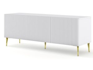 Miniaturka 1 - Szafka RTV biała, złote nóżki - Jasne wykończenie, luksusowy akcent, minimalistyczna forma.