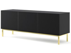 Miniaturka 13 - Szafka RTV dębowa z czarnymi frontami, złote nóżki - Nowoczesny styl, ciepłe akcenty, luksusowe wykończenie.