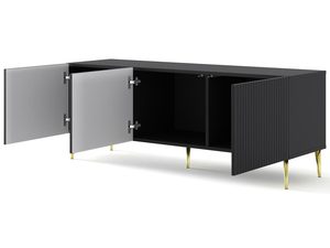 Miniaturka 14 - Szafka RTV czarna, otwarte drzwiczki - Minimalistyczna forma, nowoczesny design, ciemne wykończenie.