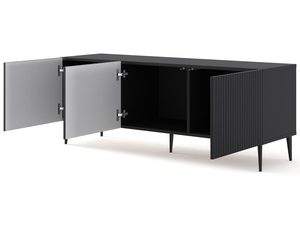 Miniaturka 16 - Szafka RTV czarna, otwarte drzwiczki - Nowoczesny styl, czarne wykończenie, minimalistyczny design.