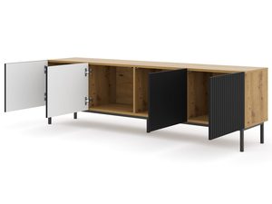 Miniaturka 10 - Szafka RTV dębowa, otwarte drzwiczki - Ciepłe, naturalne wykończenie, klasyczne akcenty.