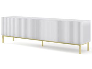 Miniaturka 1 - Szafka RTV biała, złote nóżki - Luksusowy akcent w postaci złotych nóżek, jasne, eleganckie wykończenie.