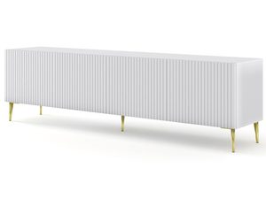 Miniaturka 1 - Szafka RTV z białymi frontami i złotymi nóżkami - Jasne, minimalistyczne wykończenie, luksusowe akcenty.