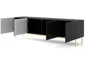 Miniaturka 14 - Szafka RTV z dębowym wykończeniem, otwarte drzwi - Wnętrze szafki RTV, klasyczne wykończenie, ciepłe akcenty.