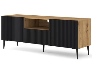 Miniaturka 13 - Nowoczesna drewniana szafka RTV z czarnymi frontami, styl industrialny