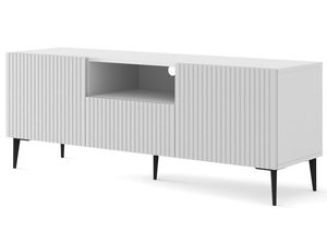 Miniaturka 5 - Nowoczesna biała szafka RTV z frezowanymi frontami, styl minimalistyczny