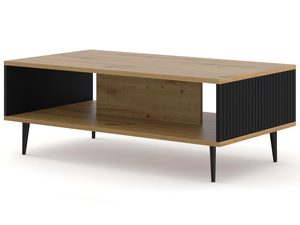 Miniaturka 6 - Ława z naturalnym blatem i czarnymi listwami, czarne nóżki, styl loftowy