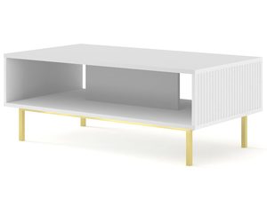 Miniaturka 1 - Biała ława z pionowymi listwami, złote nóżki, styl nowoczesny