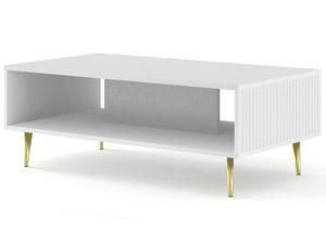 Miniaturka 1 - Biała ława z pionowymi listwami, złote nóżki, styl nowoczesny