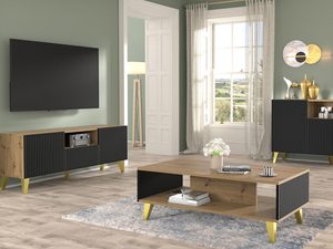 Miniaturka 8 - Drewniana ława z czarnymi frezowanymi bokami, styl industrialny