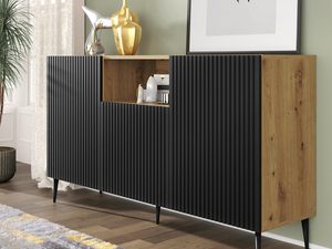 Miniaturka 15 - Przestronna czarna komoda z drewnianymi frontami, styl loftowy