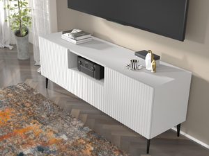 Miniaturka 7 - Nowoczesna biała szafka RTV z frezowanymi frontami, styl minimalistyczny