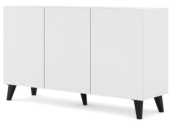 Nowoczesna biała komoda z frezowanymi frontami, styl skandynawski