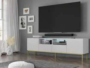 Miniaturka 3 - Nowoczesna biała szafka RTV z frezowanymi frontami, styl minimalistyczny