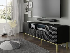 Miniaturka 8 - Czarna szafka RTV z frezowanymi frontami, styl industrialny, złote nóżki