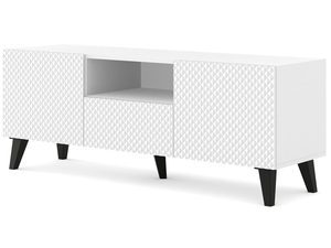 Miniaturka 1 - Nowoczesna biała szafka RTV z frezowanymi frontami, styl minimalistyczny