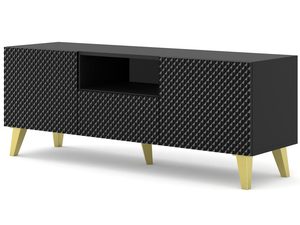 Miniaturka 11 - Czarna szafka RTV z frezowanymi frontami, złote nóżki, styl industrialny