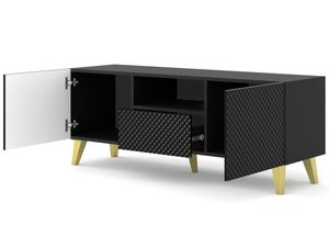 Miniaturka 12 - Nowoczesna czarna komoda z frezowanymi frontami, złote nóżki, styl industrialny