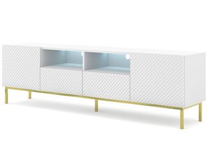 Miniaturka 1 - Nowoczesna biała szafka RTV z frezowanymi frontami, styl minimalistyczny