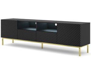 Miniaturka 5 - Czarna szafka RTV z frezowanymi frontami, styl industrialny, złote nóżki