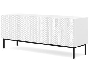 Miniaturka 3 - Biała komoda RTV z pionowymi listwami, czarne nóżki, styl nowoczesny