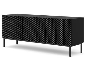 Miniaturka 9 - Czarna komoda RTV z pionowymi listwami, czarne nóżki, styl minimalistyczny