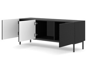 Miniaturka 10 - Czarna komoda RTV z pionowymi listwami, otwierane drzwi, styl industrialny