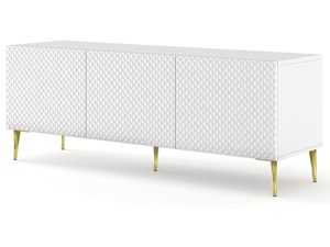 Miniaturka 1 - Biała komoda RTV z pionowymi listwami, styl nowoczesny