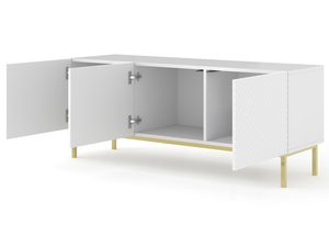 Miniaturka 2 - Biała komoda RTV z pionowymi listwami, czarne nóżki, styl nowoczesny