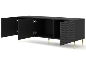 Miniaturka 8 - Czarna komoda RTV z pionowymi listwami, otwierane drzwi, styl industrialny