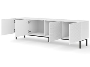 Miniaturka 4 - Biała komoda RTV z pionowymi listwami, otwierane drzwi, styl nowoczesny