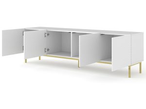Miniaturka 2 - Biała komoda RTV z pionowymi listwami, złote nóżki, styl glamour