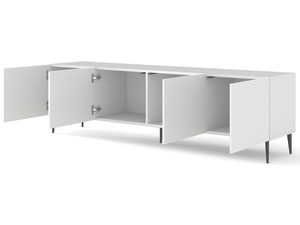 Miniaturka 4 - Biała komoda RTV z pionowymi listwami, otwierane drzwi, styl nowoczesny