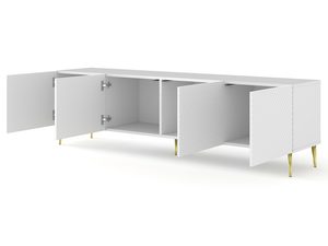 Miniaturka 2 - Biała komoda RTV z pionowymi listwami, otwierane drzwi, styl nowoczesny