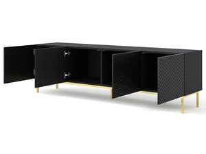 Miniaturka 8 - Czarna komoda RTV z pionowymi listwami, otwierane drzwi, styl industrialny