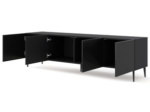 Miniaturka 9 - Czarna komoda RTV z pionowymi listwami, otwierane drzwi, styl industrialny