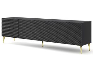 Miniaturka 7 - Czarna komoda RTV z pionowymi listwami, złote nóżki, styl glamour