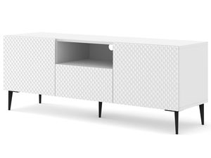 Miniaturka 6 - Przestronna biała szafka RTV z frezowanymi frontami, styl skandynawski