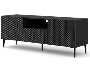 Miniaturka 15 - Nowoczesna czarna szafka RTV z frezowanymi frontami, styl minimalistyczny