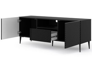 Miniaturka 16 - Czarna szafka RTV z frezowanymi frontami, otwierane drzwi, styl industrialny