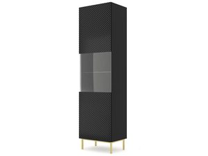 Miniaturka 7 - Czarna witryna z przeszkleniem i pionowymi, złote nóżki, styl glamour