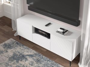 Miniaturka 8 - Nowoczesna biała szafka RTV z frezowanymi frontami, styl minimalistyczny