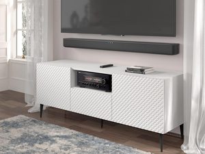 Miniaturka 9 - Przestronna biała szafka RTV z frezowanymi frontami, styl skandynawski