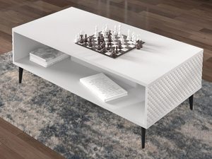 Miniaturka 5 - Nowoczesna biała ława z frezowanymi frontami, styl minimalistyczny