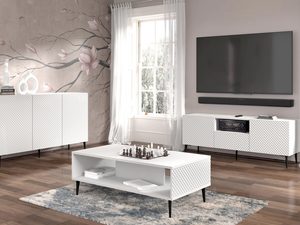 Miniaturka 10 - Nowoczesna biała szafka RTV z frezowanymi frontami, styl minimalistyczny